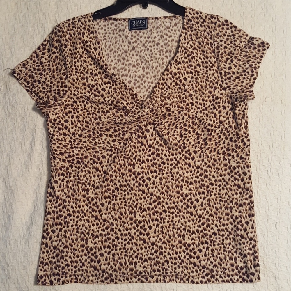 Chaps 2pc Leopard Print Top & Brown Ruffled Skirt - image 2